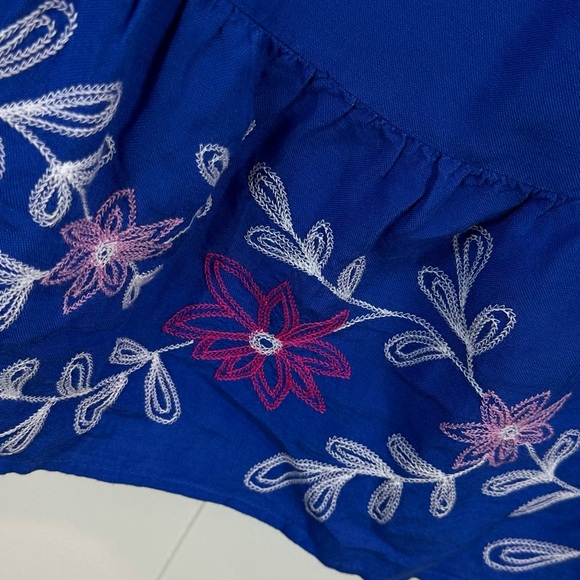 Loft Linen Cotton Floral Embroidered Ruffle Square Neck Swing Dress - Picture 7 of 9